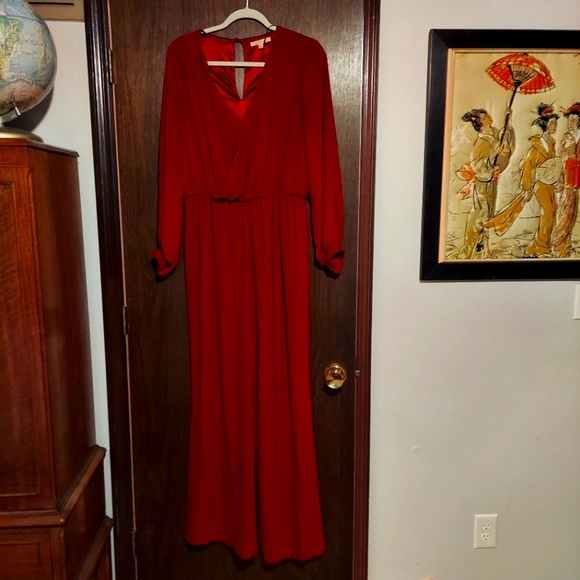 Gibson Latimer Long Sleeve Red Burgundy Wide Leg One Piece jumpsuit Size M - Picture 1 of 10